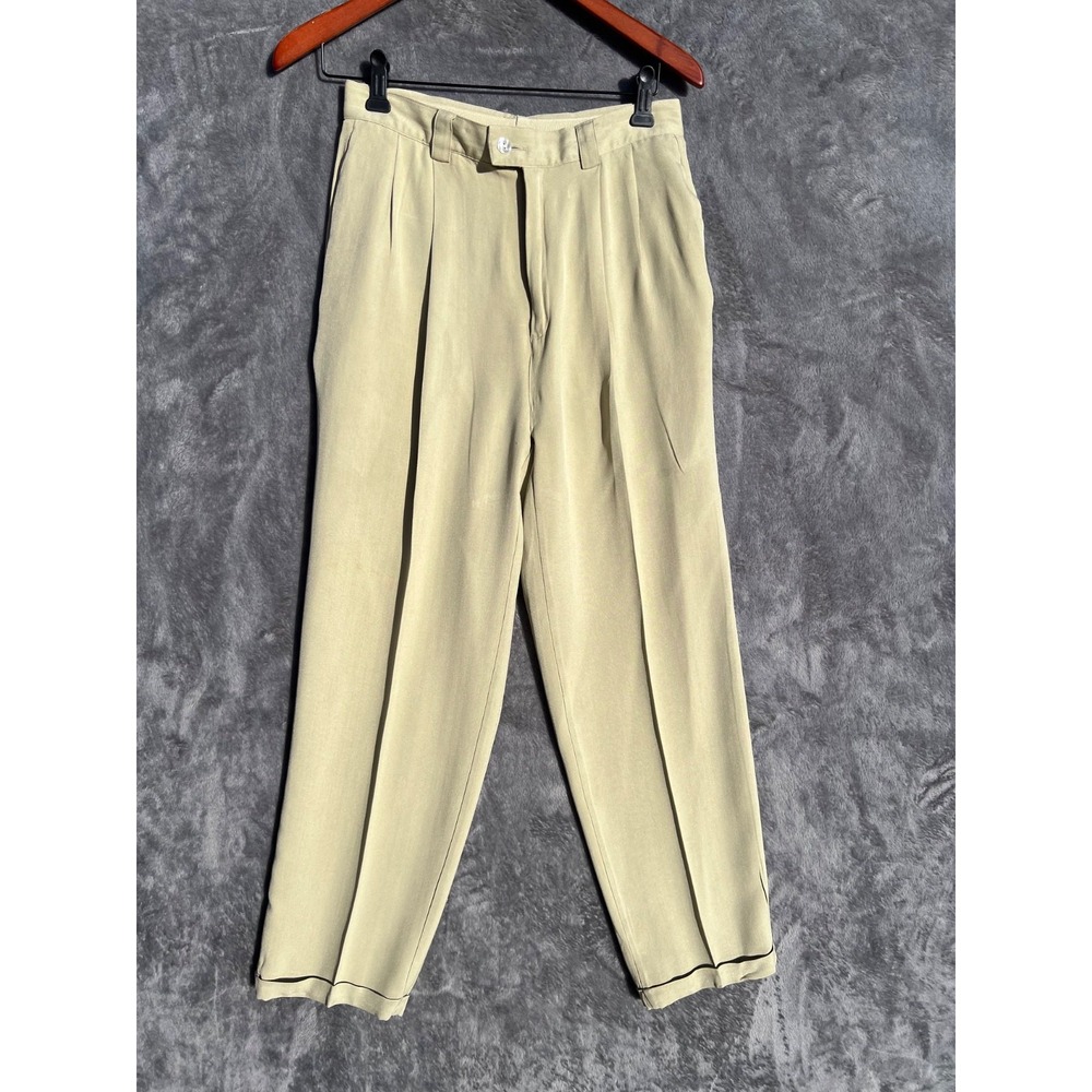 Tommy Bahama 100% Silk Pants Womens 10 27x27 Beige Straight Leg Cuffed